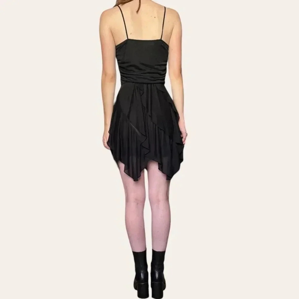 New Leaf by Samir 70s vintage draped chiffon grunge dark fairy mini dress (XS) - Picture 6 of 8